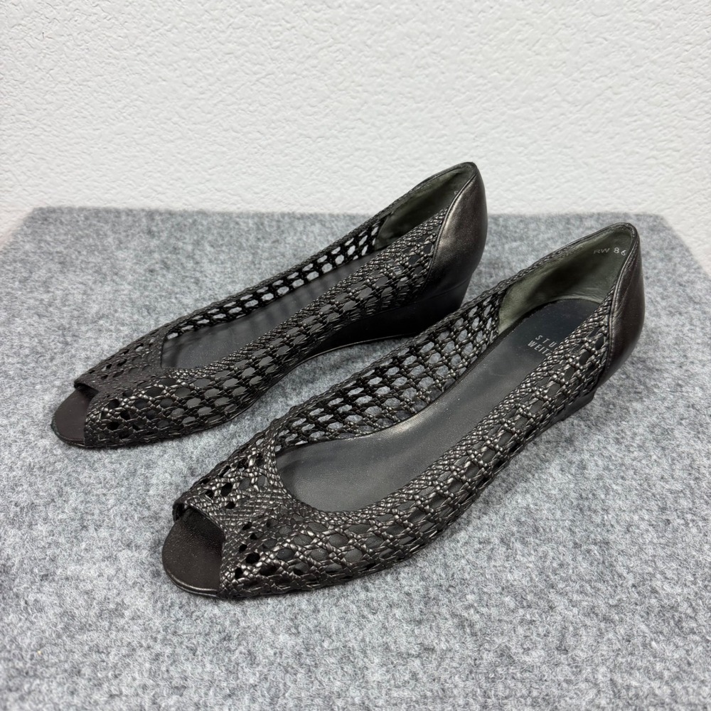 Stuart Weitzman Woven Peep Toe Wedge Women 11 M Bronze Leather GUC